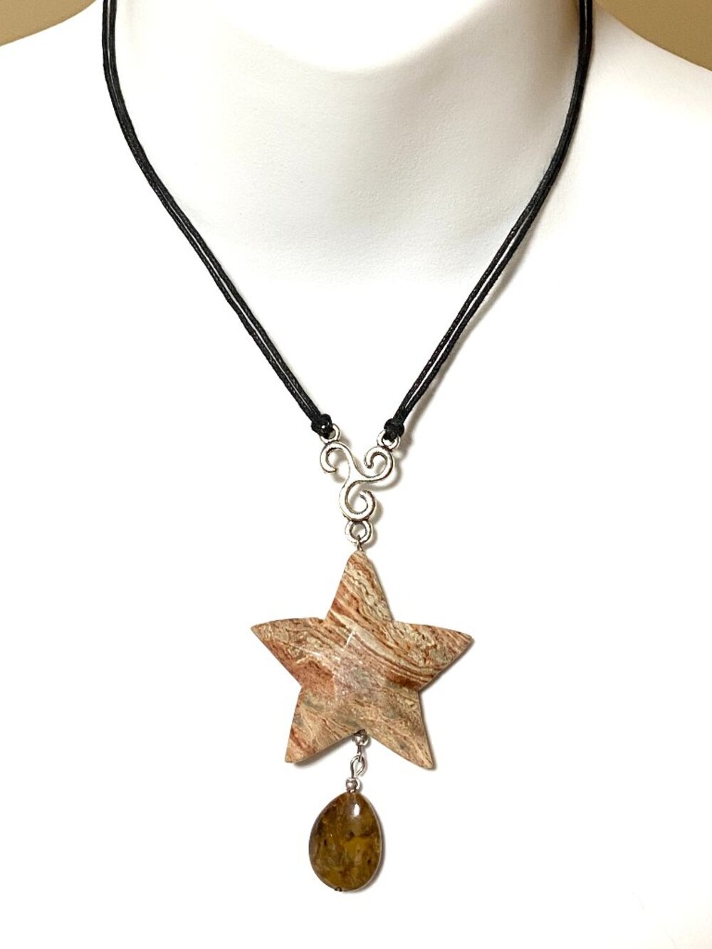 2/$20, Earthy Crazy Lace Agate Star Necklace, Genuine Gemstone Cord Necklace